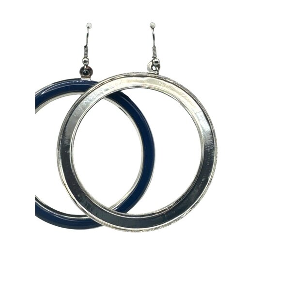 Large Silver and Blue Hoop Earrings for Women Statement Jewelry Fashion Accessor - Picture 3 of 4